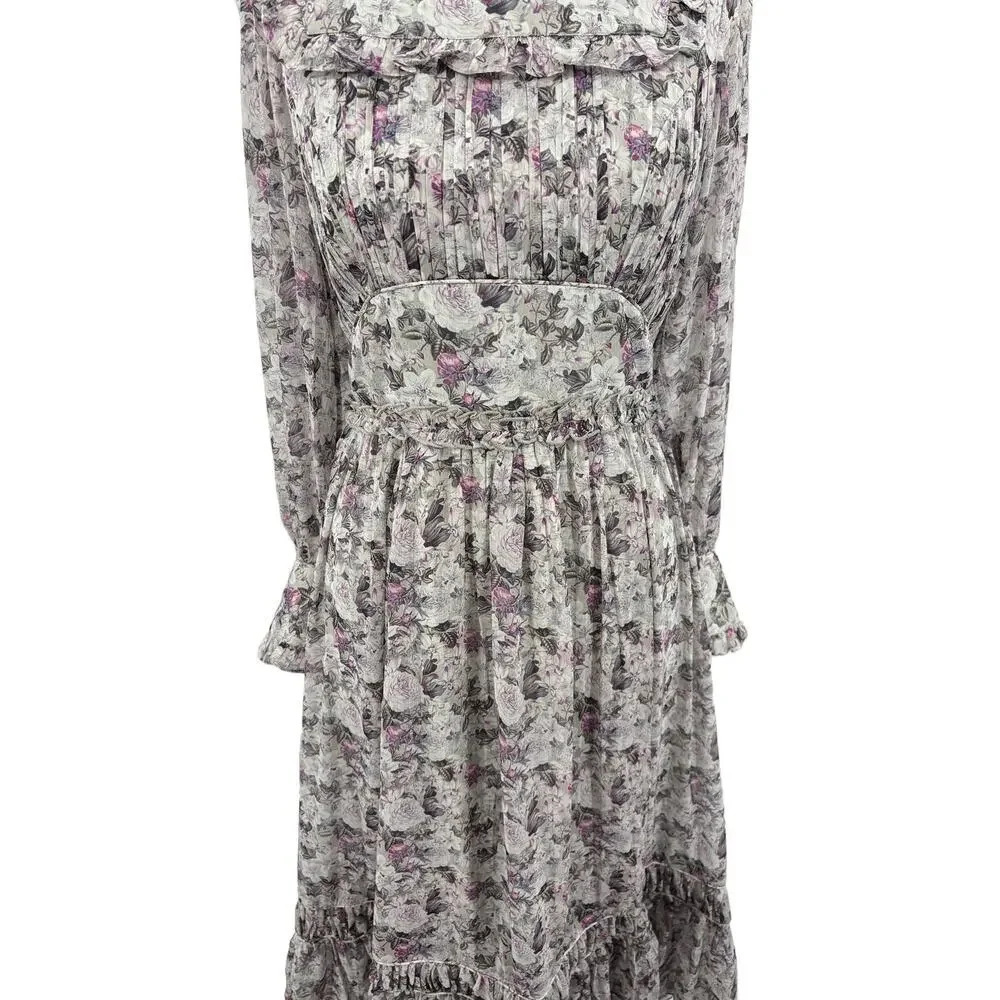 Ivy City Co Long Sleeve Gray Purple Floral Maxi Dress Size Small - Picture 4 of 14